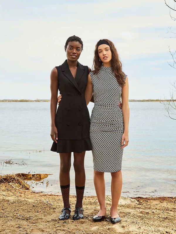 Geo Print Gathered Column Dress