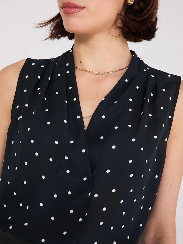 Sleeveless Dot Print V-Neck Blouse