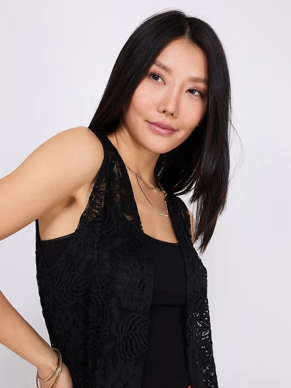 Sleeveless Lace Duster With Fringe Bottom