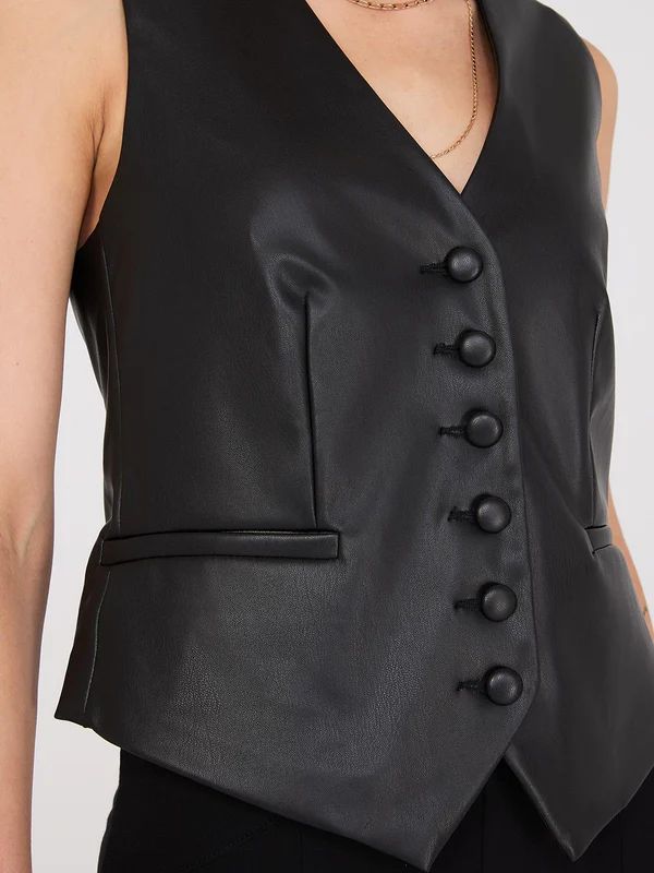 Faux Leather Button-Front Vest